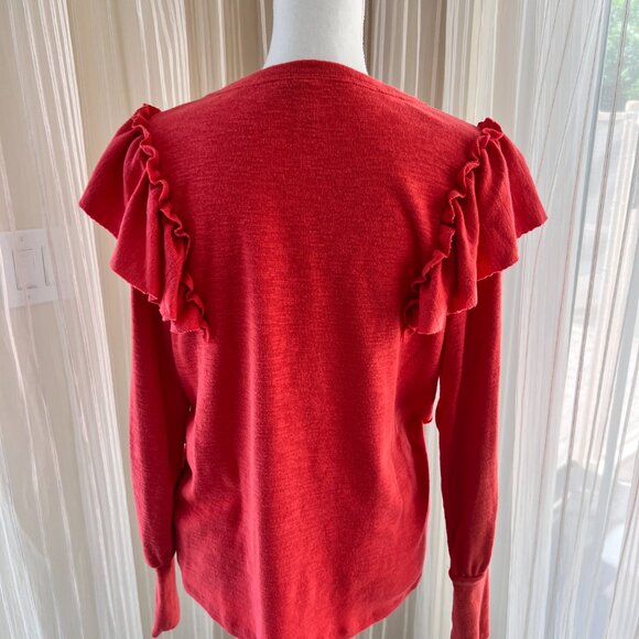 Anthropologie Pilcro Popover Ruffles Top Sweater V Neck Coral Color size S - Picture 3 of 8